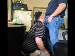 Fat Daddy Trucker Uses Chubby Boy's Mouth as a Dumping Groun